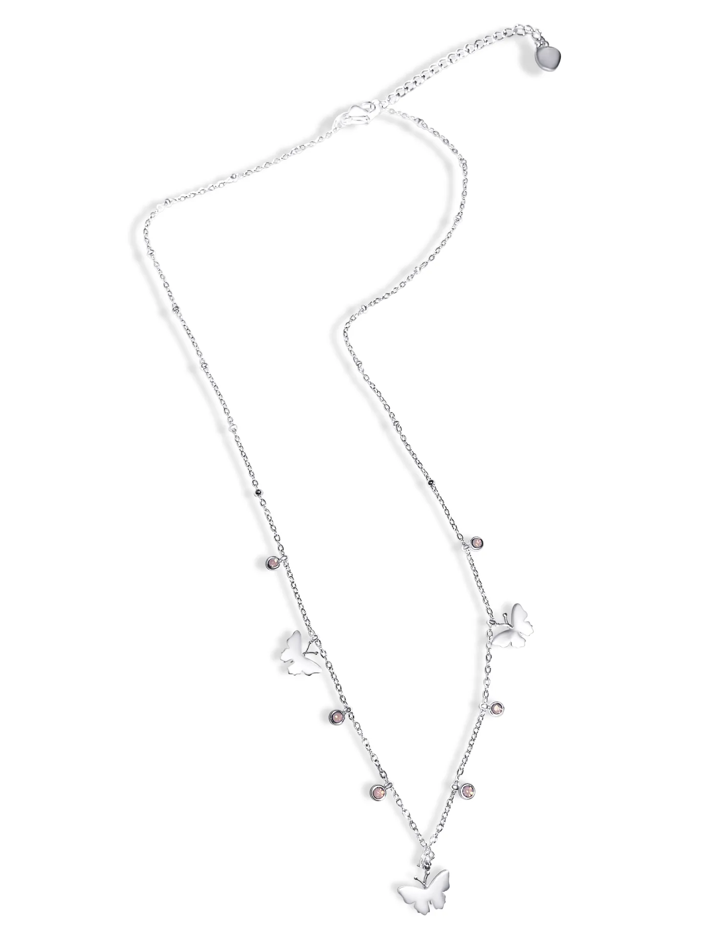 Κολιέ γυναικείο, από ανοξείδωτο ατσάλι, με πεταλο΄΄υδες & ροζ ζιργκόν, 42 εκατοστά μήκος+ 5 εκατοστά αλυσίδα επέκτασης, silverline, 0330343501